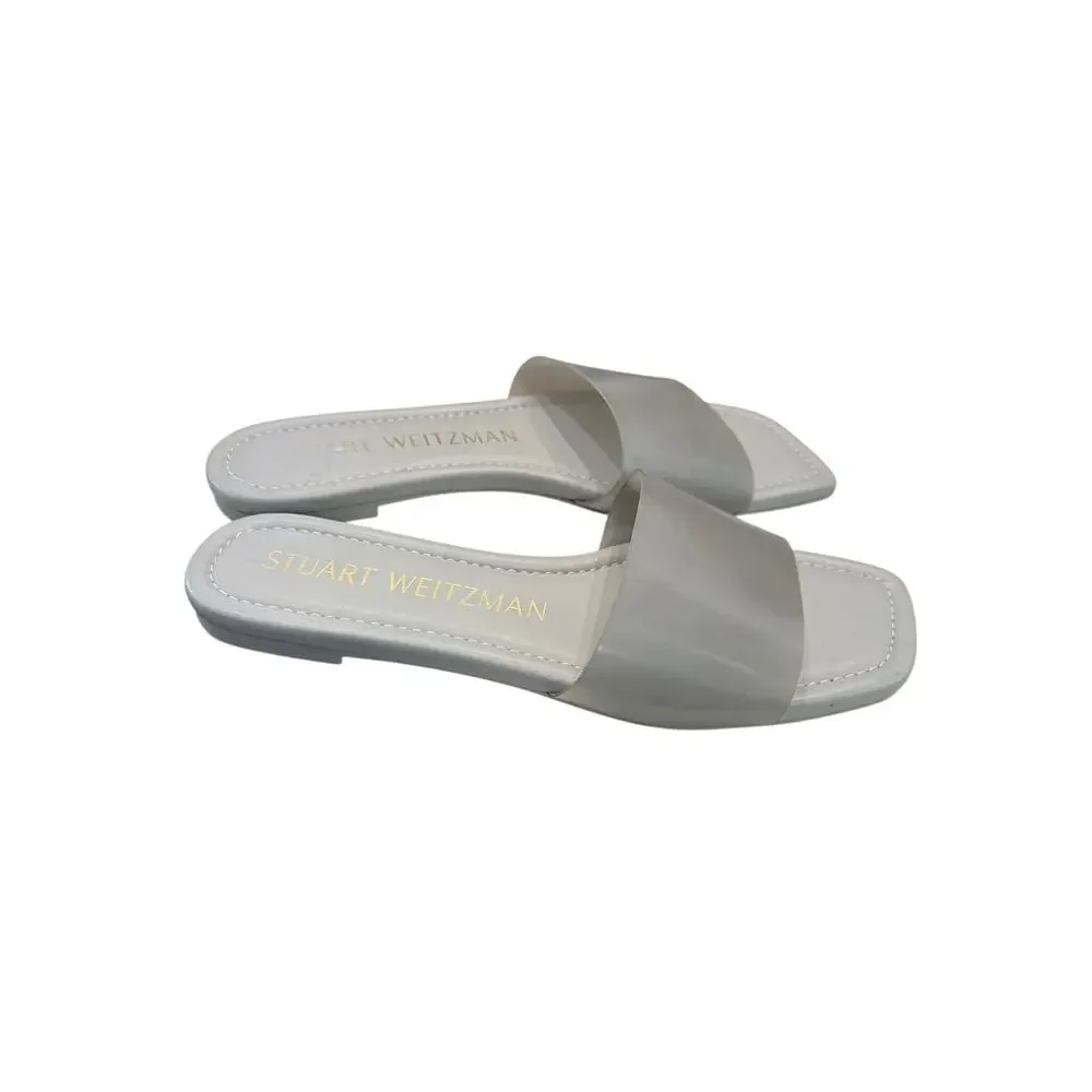 Stuart Weitzman Gray Square Toe Leather Slide Sandals Women’s 6.5B EU 37